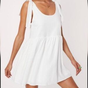 Nasty Gal Tie Me a River Ivory Mini Dress Sleeveless Baby Doll Cotton Linen 4